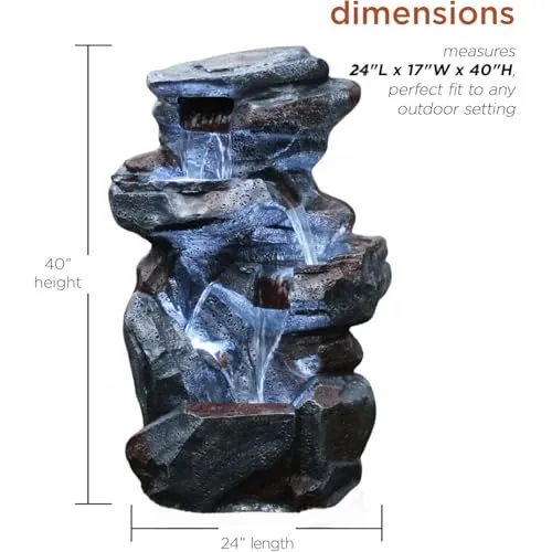 Holiness Craft Cascading Rock Water Fountain for Home Decor Living Room Garden Patio Deck Porch - Yard Art Decoration Gift Gifting with LED Lights Water Pump