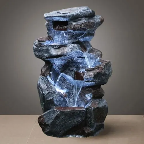 Holiness Craft Cascading Rock Water Fountain for Home Decor Living Room Garden Patio Deck Porch - Yard Art Decoration Gift Gifting with LED Lights Water Pump