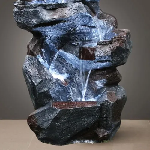 Holiness Craft Cascading Rock Water Fountain for Home Decor Living Room Garden Patio Deck Porch - Yard Art Decoration Gift Gifting with LED Lights Water Pump