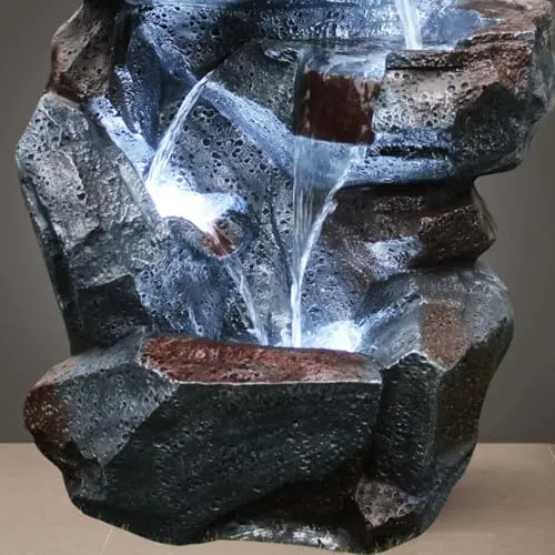 Holiness Craft Cascading Rock Water Fountain for Home Decor Living Room Garden Patio Deck Porch - Yard Art Decoration Gift Gifting with LED Lights Water Pump