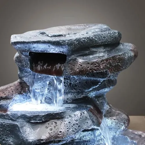 Holiness Craft Cascading Rock Water Fountain for Home Decor Living Room Garden Patio Deck Porch - Yard Art Decoration Gift Gifting with LED Lights Water Pump