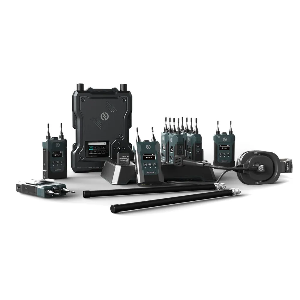 Hollyland Solidcom M1 1.9GHz Full Duplex Wireless Intercom Solution with 8 Belt packs and LEMO Headsets up to 400m Range, Multi-Device Cascade, Removable Li-ion Batteries and Sidetone Function for Professional Filmmaking