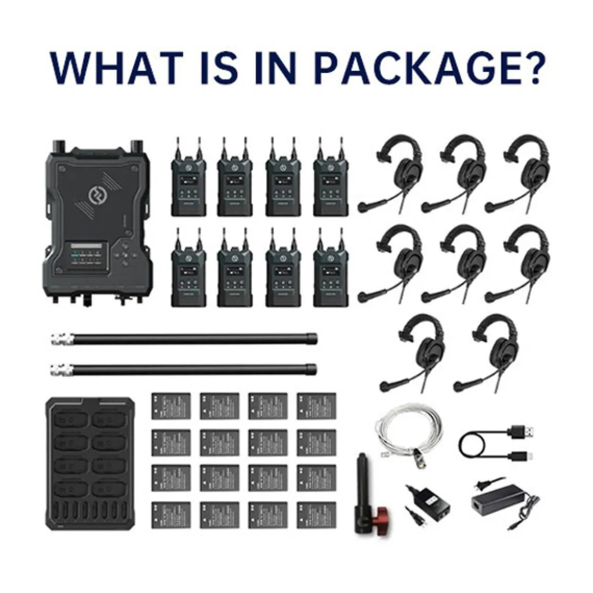Hollyland Solidcom M1 1.9GHz Full Duplex Wireless Intercom Solution with 8 Belt packs and LEMO Headsets up to 400m Range, Multi-Device Cascade, Removable Li-ion Batteries and Sidetone Function for Professional Filmmaking