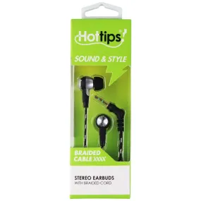 Hottips Sound & Style 4ft. Stereo Earbuds with Nylon Braided Cord - Black