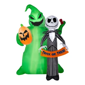 Inflatable Decoration, Green, Jack Skellington and Oogie Boogie, Self Inflating, Plug In, Halloween Collection, 78 Inches