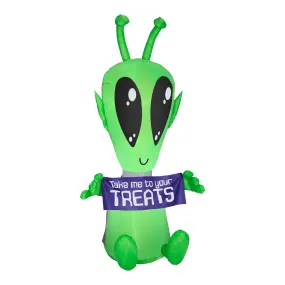 Inflatable Decoration, Multi, Alien with Sign, LED Lights, Plug In, Halloween Collection, 7 Feet