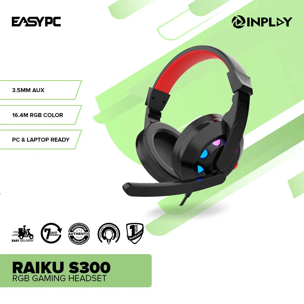 Inplay Raiku S300 RGB Noise Canceling Headset with Mic RGB Headset for PC and Laptop Gaming Headset