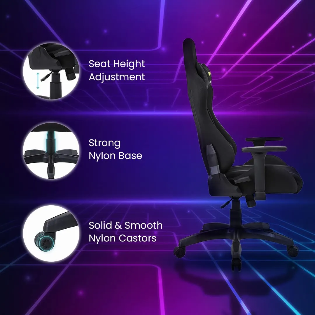 INTERCEPTOR Ergonomic Gaming Chair & Gaming Glass Combo | Premium Fabric, Adjustable Neck & Lumbar Pillow, 3D Adjustable Armrests