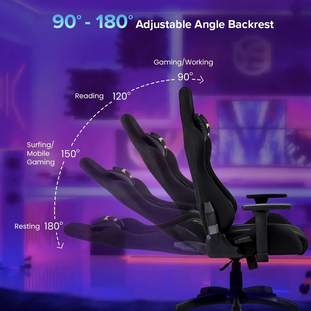 INTERCEPTOR Ergonomic Gaming Chair & Gaming Glass Combo | Premium Fabric, Adjustable Neck & Lumbar Pillow, 3D Adjustable Armrests
