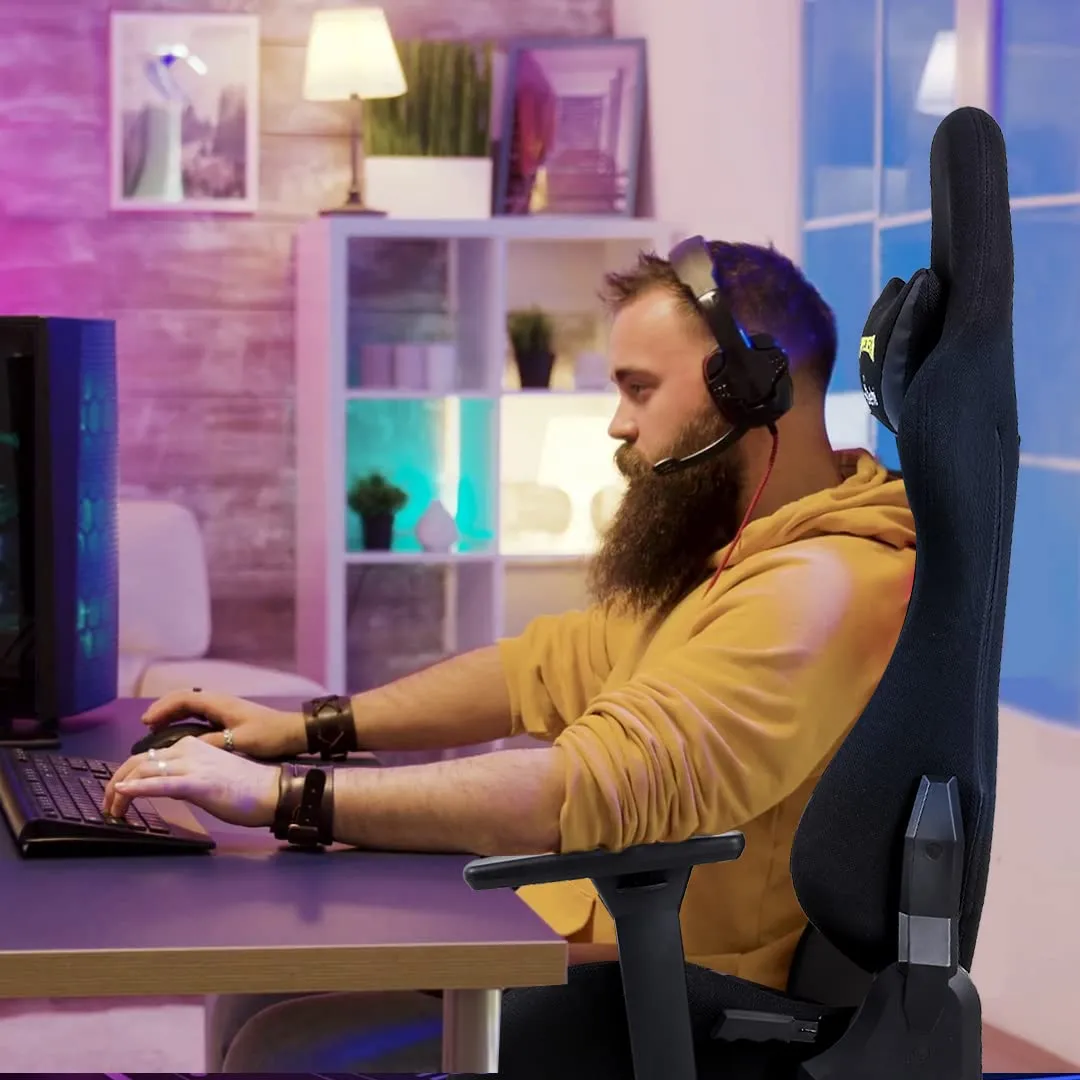 INTERCEPTOR Ergonomic Gaming Chair & Gaming Glass Combo | Premium Fabric, Adjustable Neck & Lumbar Pillow, 3D Adjustable Armrests
