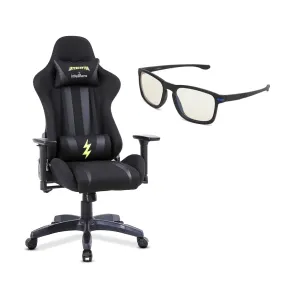 INTERCEPTOR Ergonomic Gaming Chair & Gaming Glass Combo | Premium Fabric, Adjustable Neck & Lumbar Pillow, 3D Adjustable Armrests