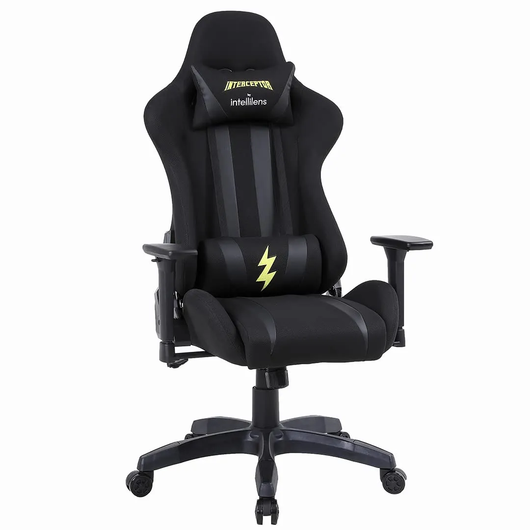 INTERCEPTOR Ergonomic Gaming Chair & Gaming Glass Combo | Premium Fabric, Adjustable Neck & Lumbar Pillow, 3D Adjustable Armrests