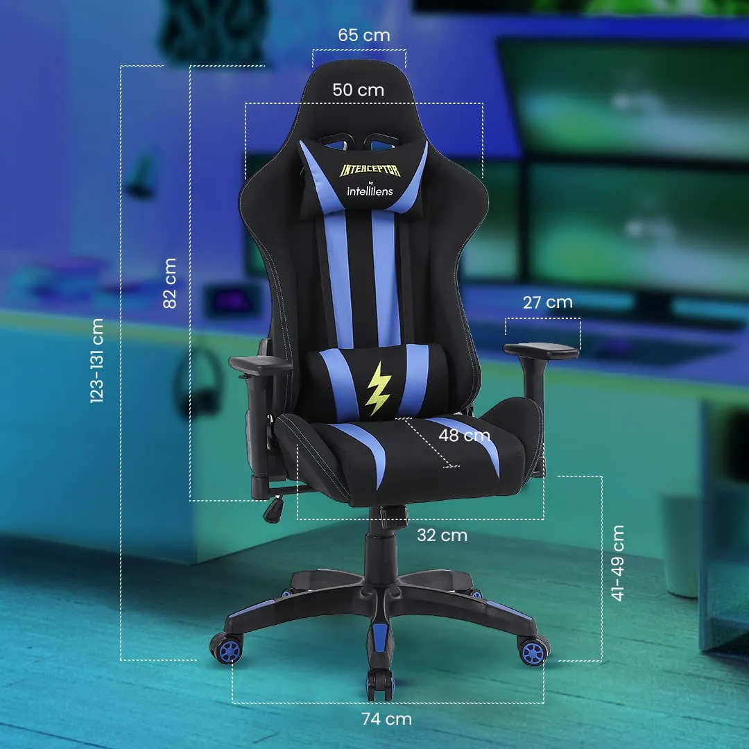 INTERCEPTOR Ergonomic Gaming Chair, Gaming Mat & Gaming GlassesCombo | Premium Fabric, Adjustable Neck & Lumbar Pillow, 3D Adjustable Armrests