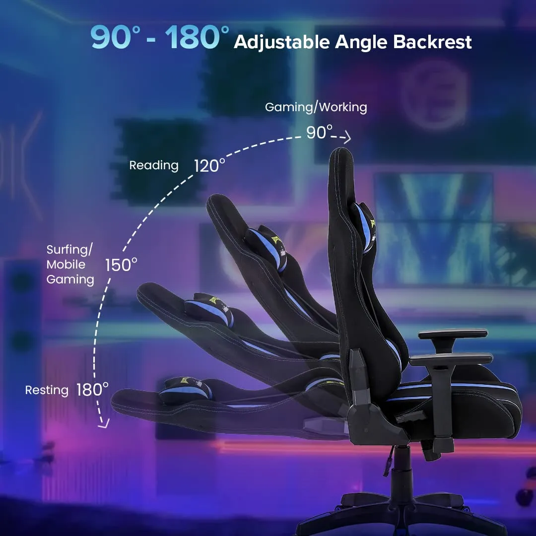 INTERCEPTOR Ergonomic Gaming Chair, Gaming Mat & Gaming GlassesCombo | Premium Fabric, Adjustable Neck & Lumbar Pillow, 3D Adjustable Armrests
