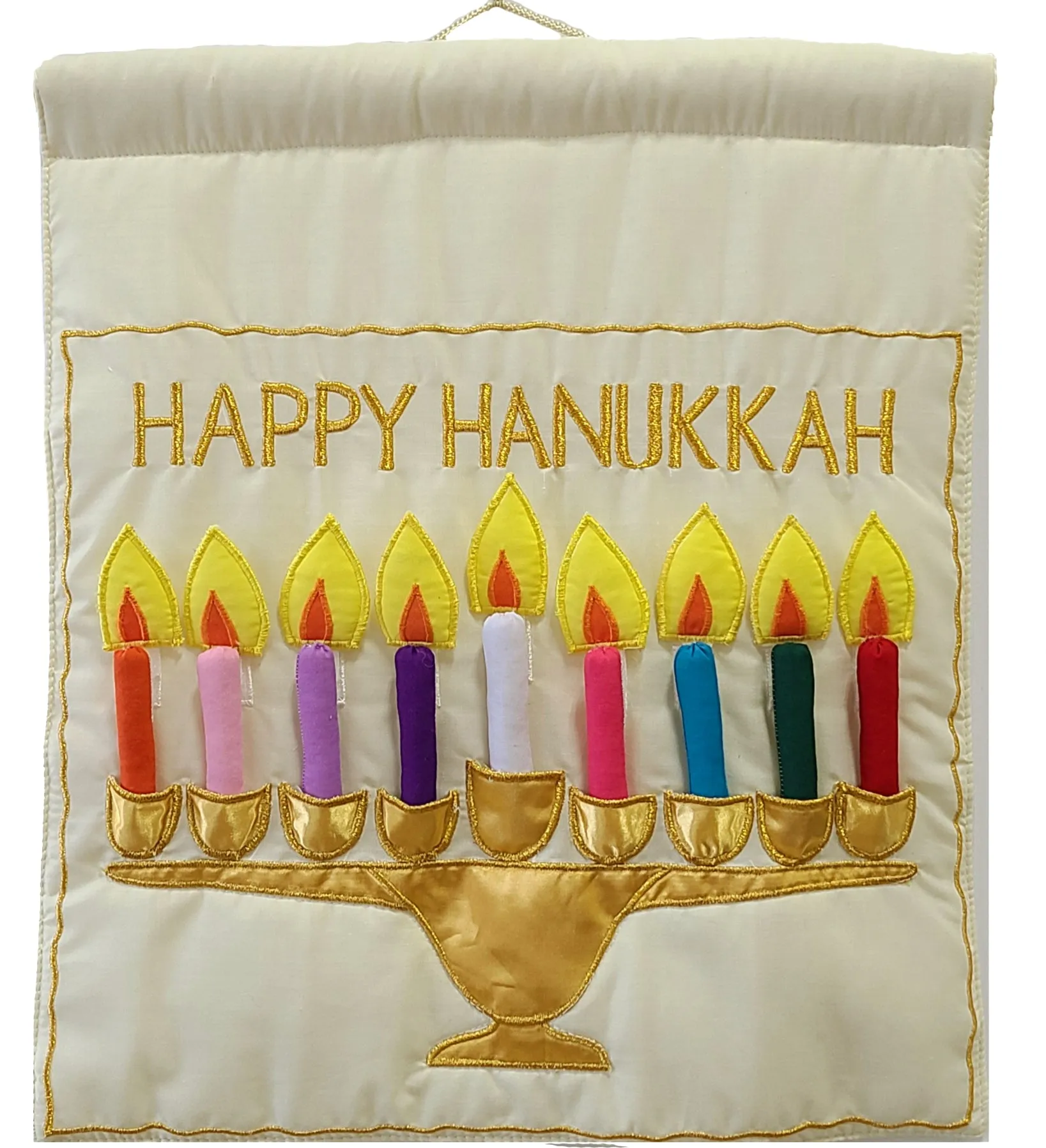 Ivory Happy Hanukkah Menorah Jewish Wall Hanging