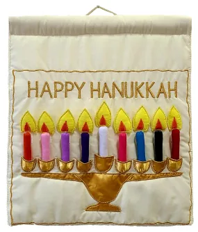 Ivory Happy Hanukkah Menorah Jewish Wall Hanging