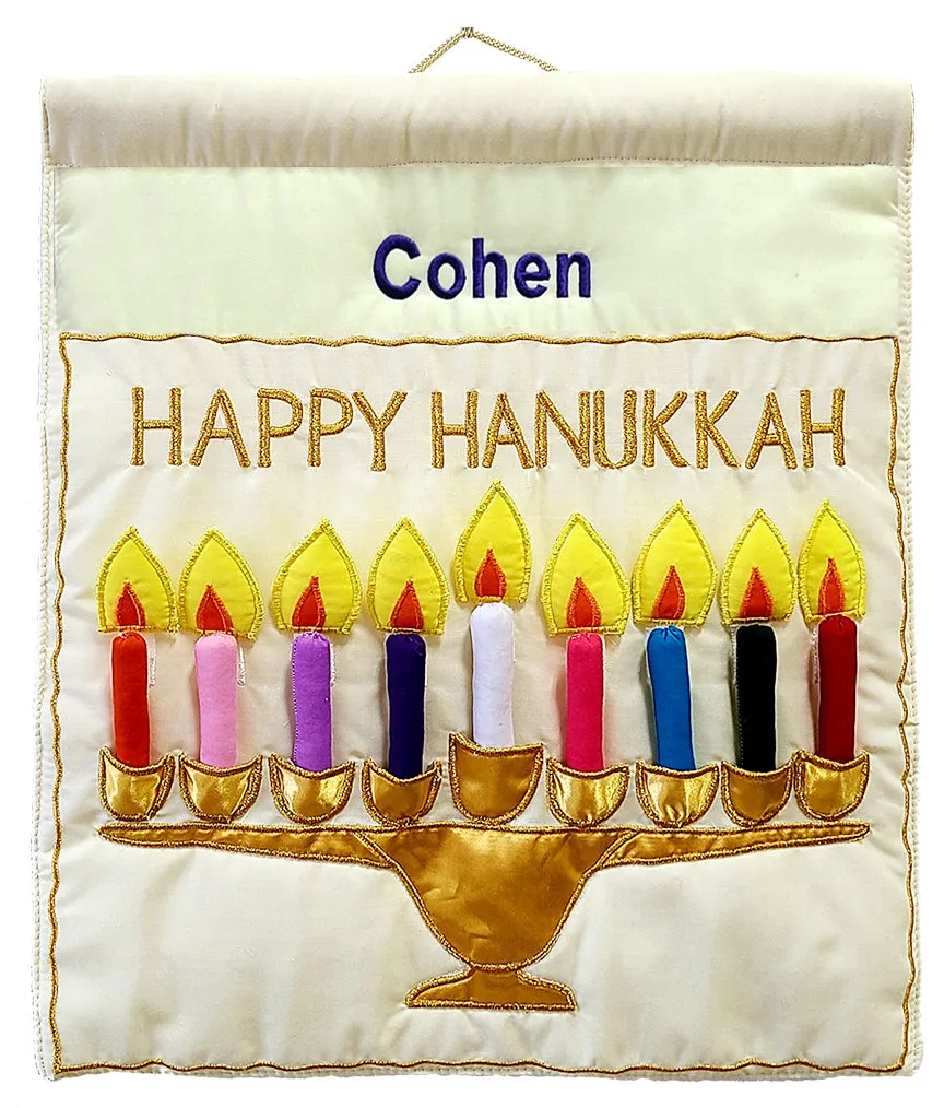 Ivory Happy Hanukkah Menorah Jewish Wall Hanging