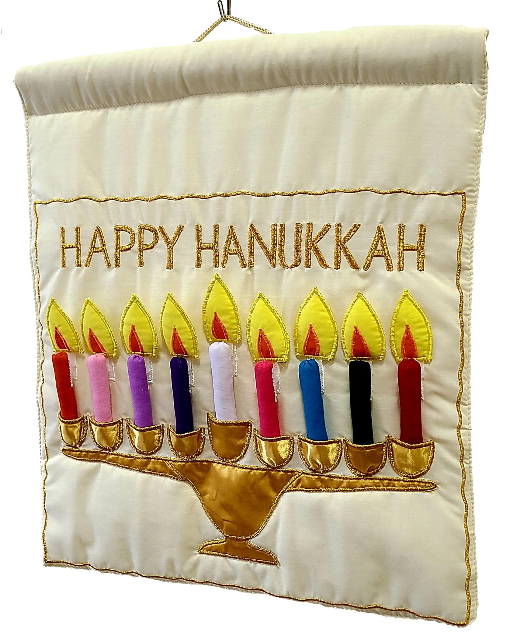 Ivory Happy Hanukkah Menorah Jewish Wall Hanging