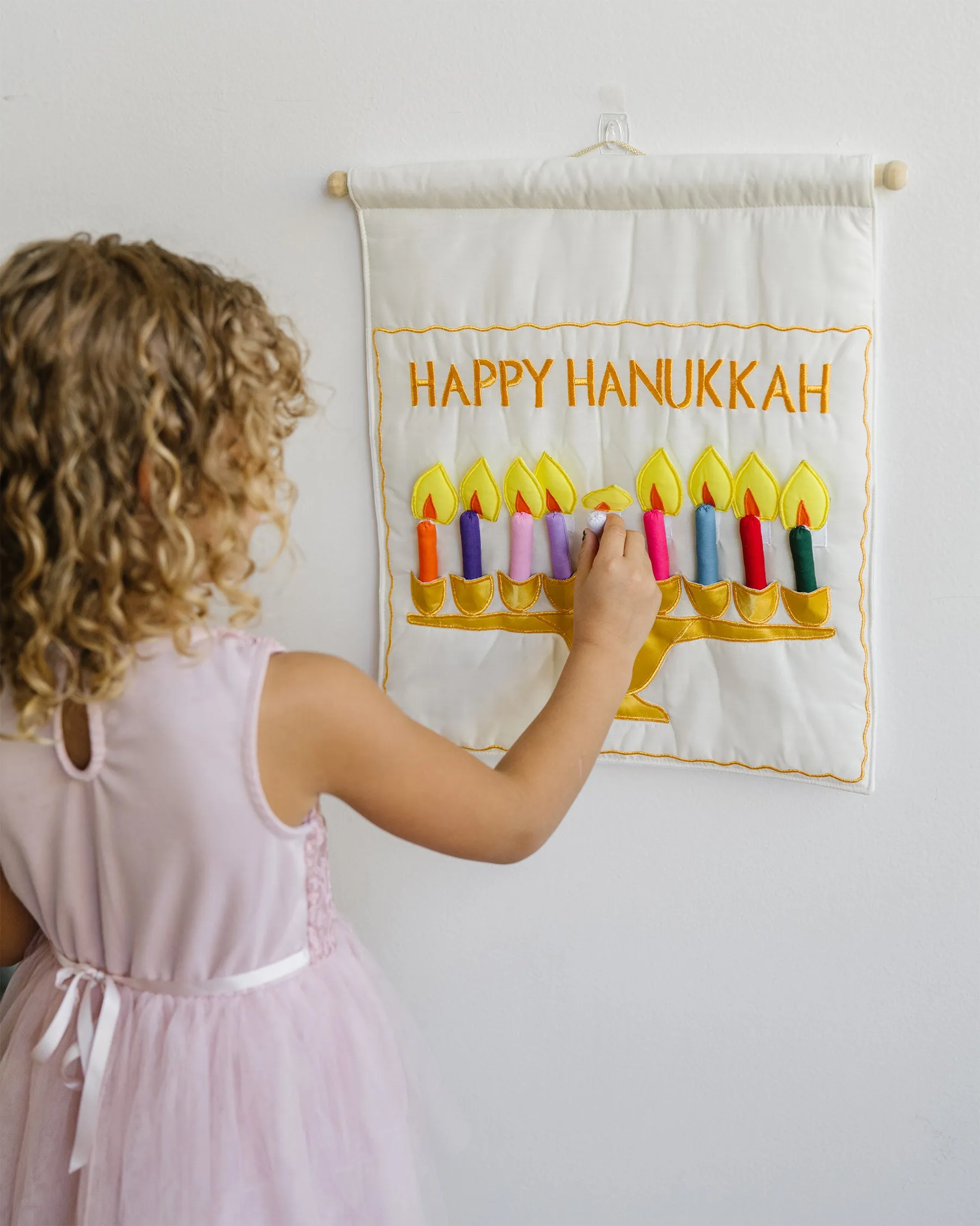 Ivory Happy Hanukkah Menorah Jewish Wall Hanging