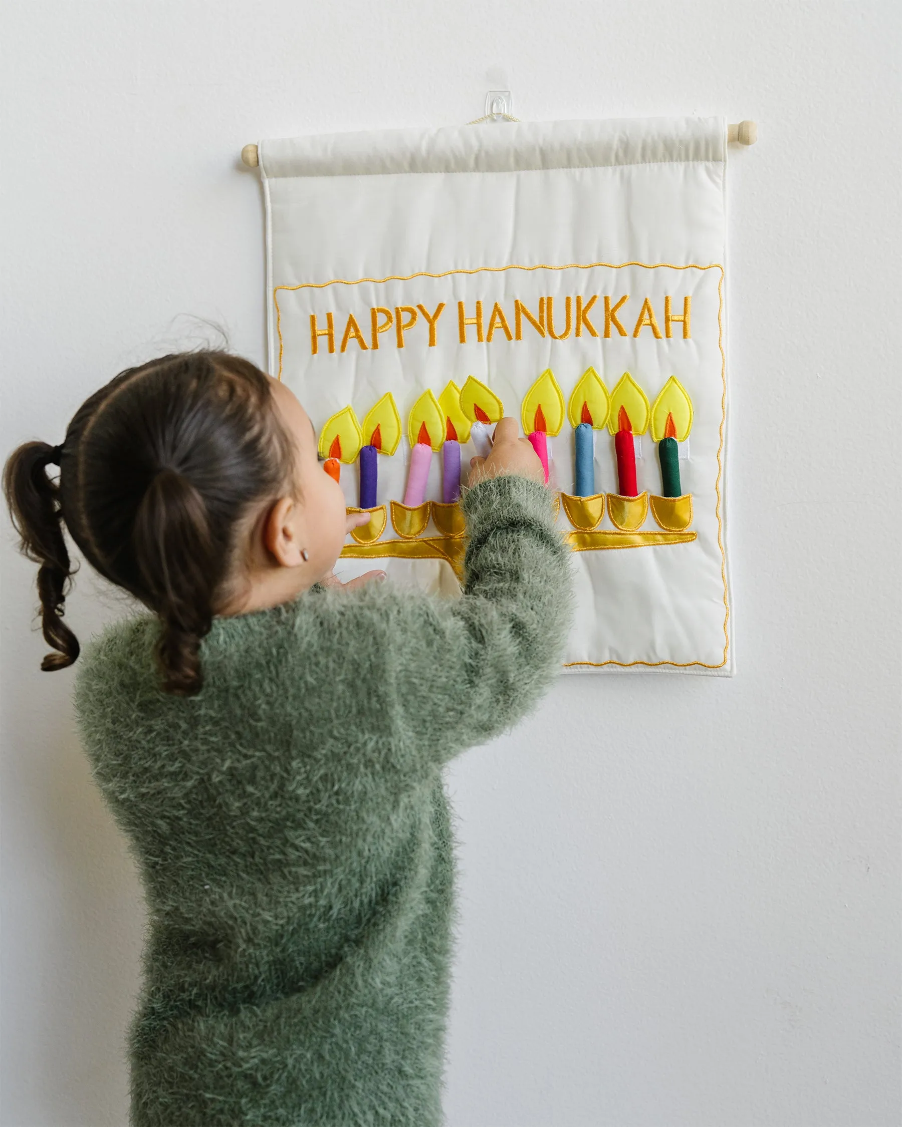 Ivory Happy Hanukkah Menorah Jewish Wall Hanging