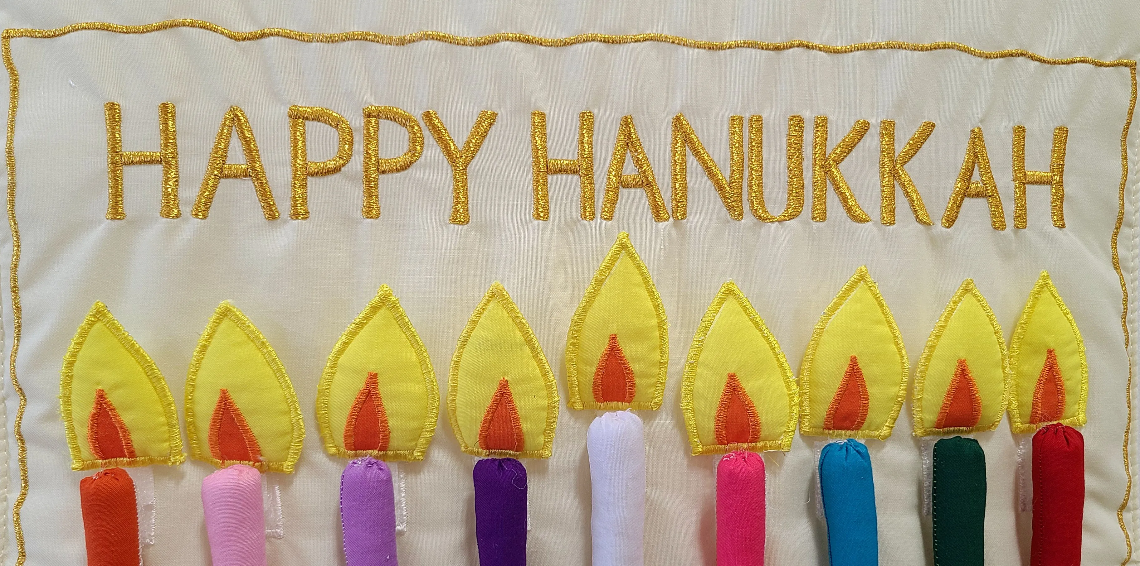 Ivory Happy Hanukkah Menorah Jewish Wall Hanging