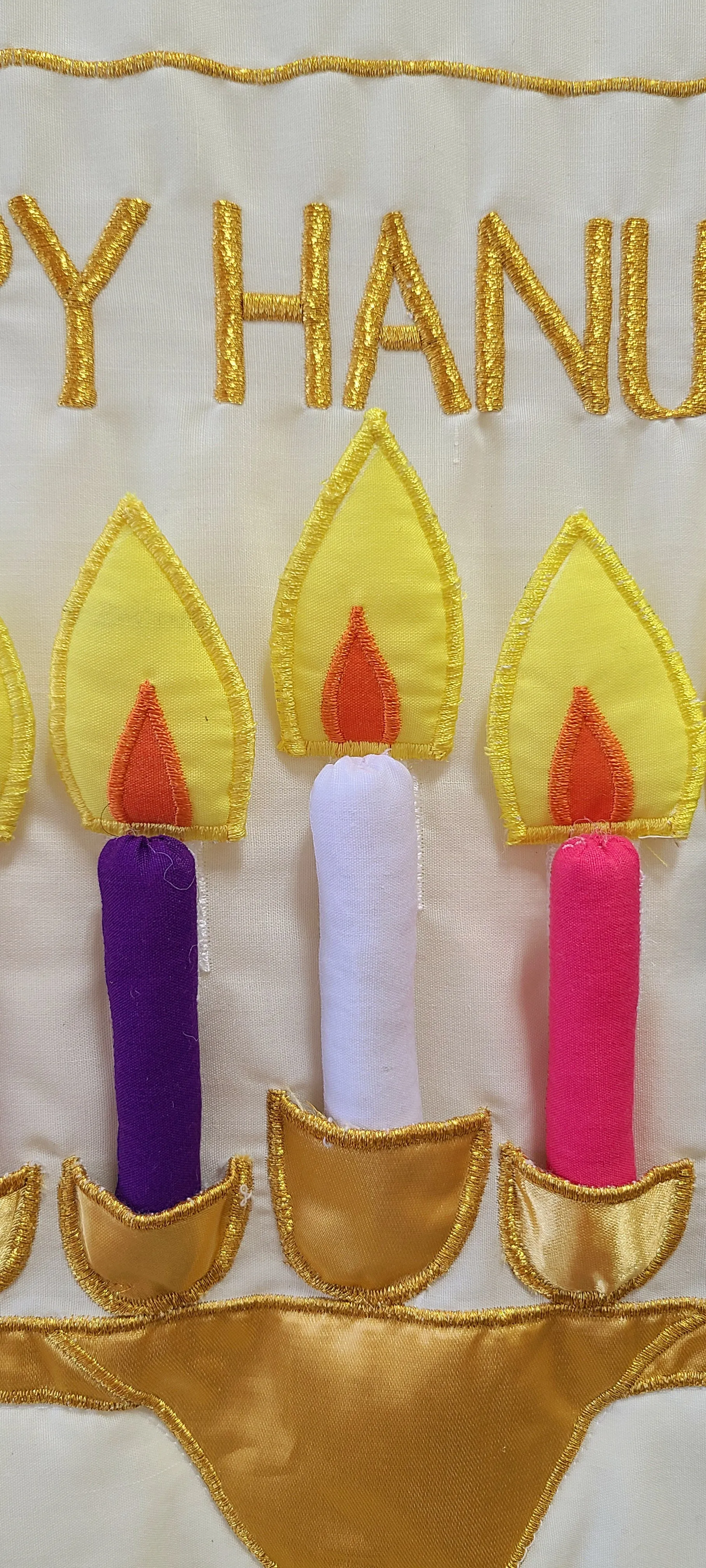Ivory Happy Hanukkah Menorah Jewish Wall Hanging