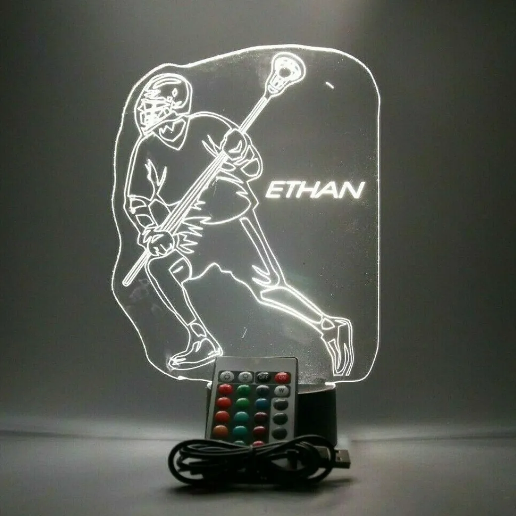 Lacrosse Player, Sports LED Tabletop Night Light Up Lamp, 16 Color options with Remote