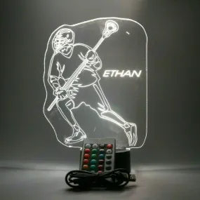 Lacrosse Player, Sports LED Tabletop Night Light Up Lamp, 16 Color options with Remote