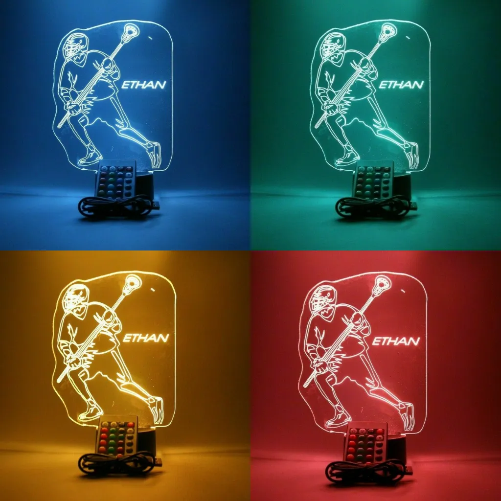 Lacrosse Player, Sports LED Tabletop Night Light Up Lamp, 16 Color options with Remote