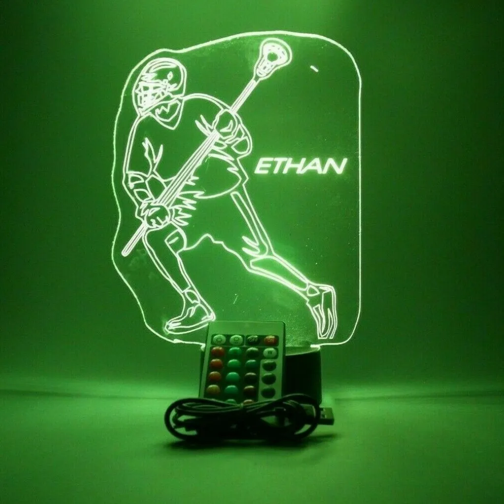 Lacrosse Player, Sports LED Tabletop Night Light Up Lamp, 16 Color options with Remote
