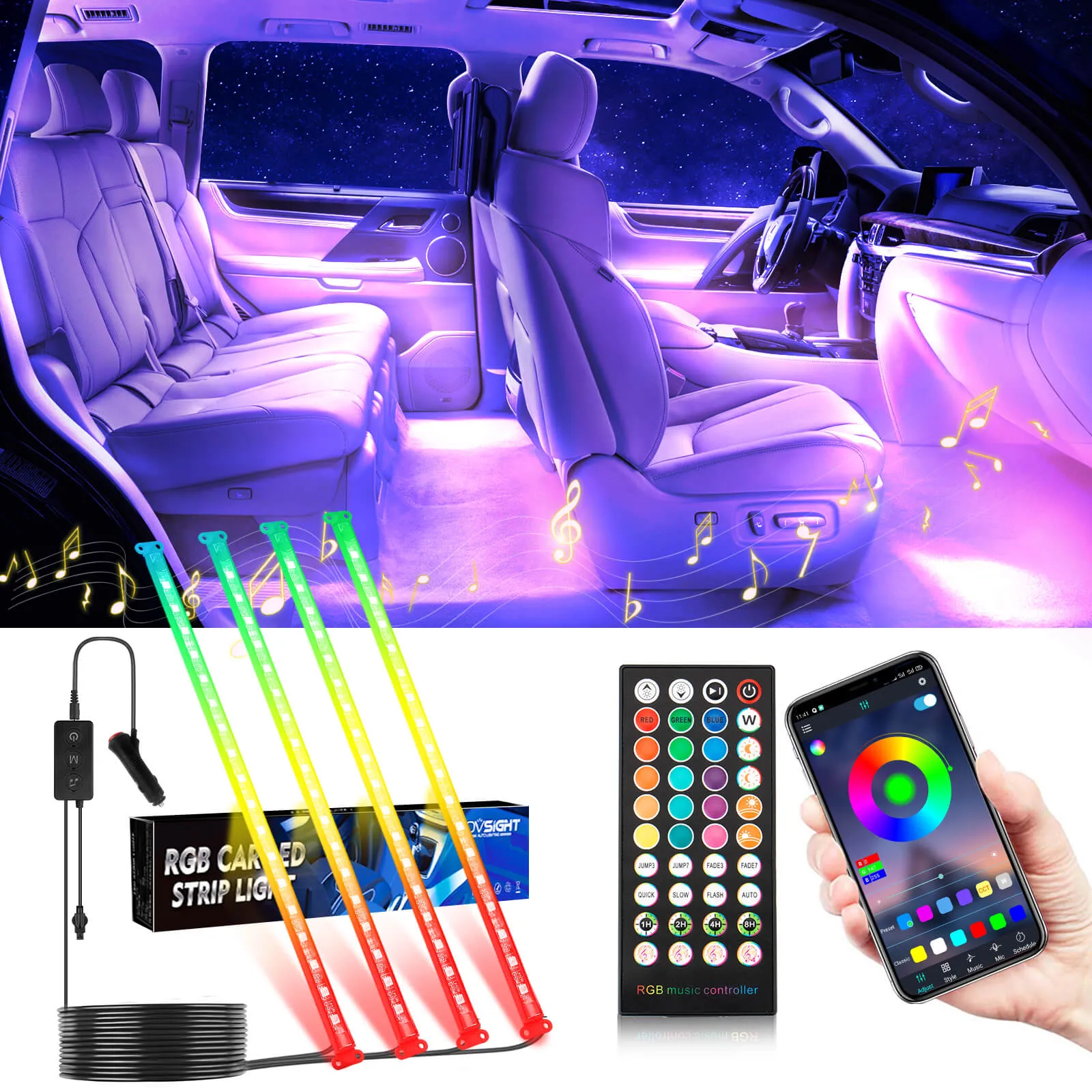 LED Strip Light Car Interior Ambient Lights RGB Multicolor