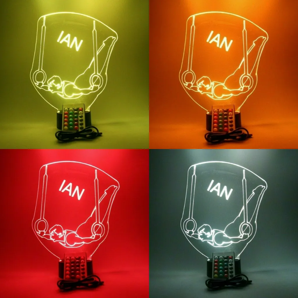 Male Gymnast, Sports LED Tabletop Night Light Up Lamp, 16 Color options with Remote