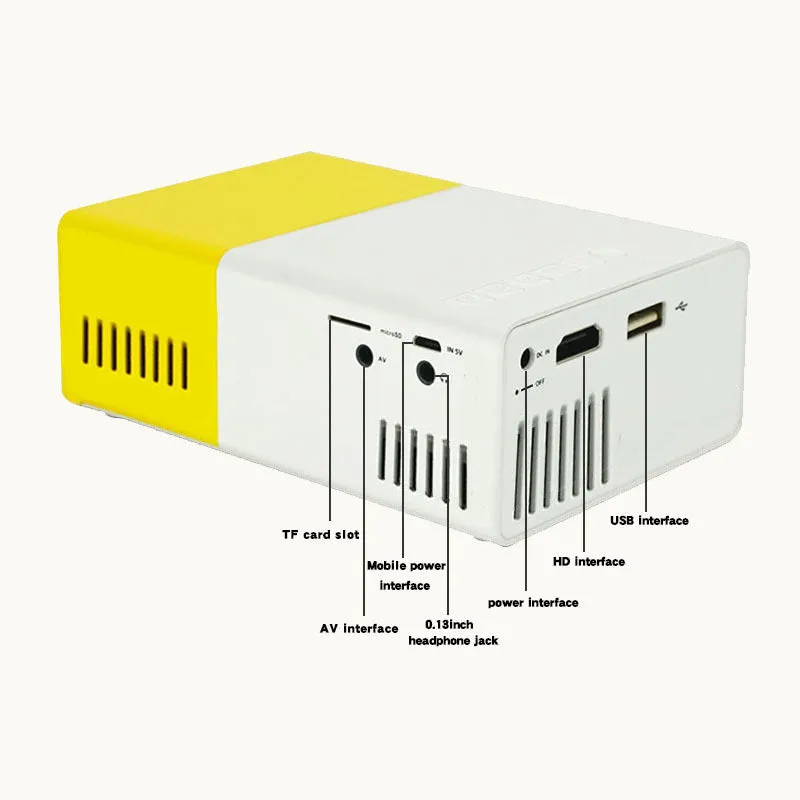 Mini Home Portable Cinema Projector - LED Compact Entertainment Projector for Movies & Gaming (White yellow)