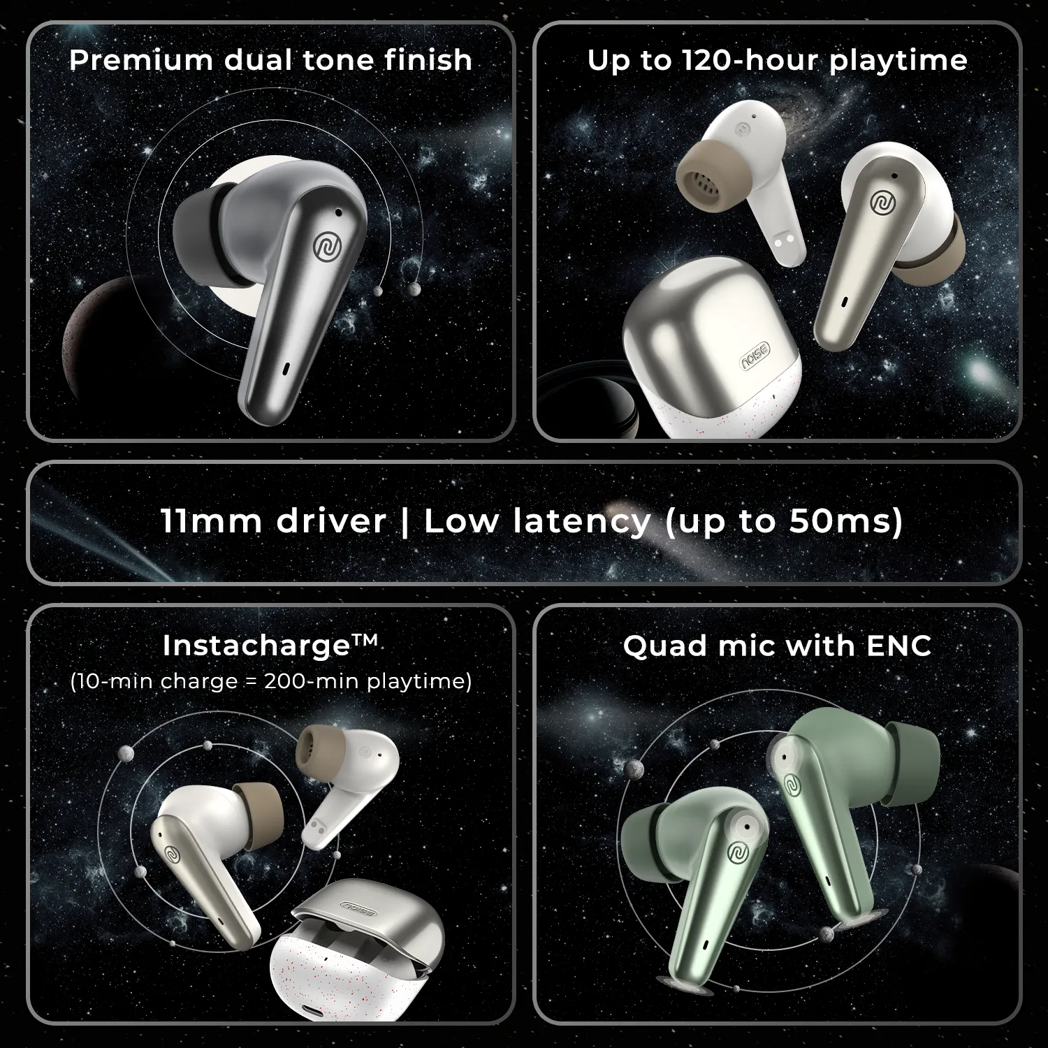 Noise Buds X Prime in-Ear Truly Wireless Earbuds with 120H of Playtime, Quad Mic with ENC, Instacharge (10 min = 200 min),Premium Dual Tone Finish, 11mm Driver, BT v5.3