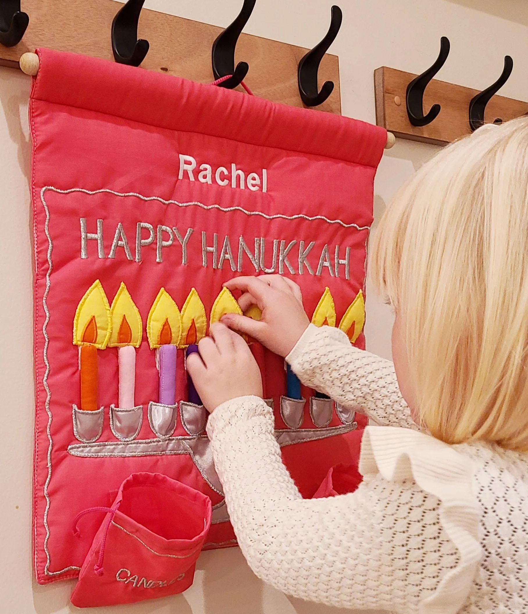 Pink Happy Hanukkah Menorah Jewish Wall Hanging