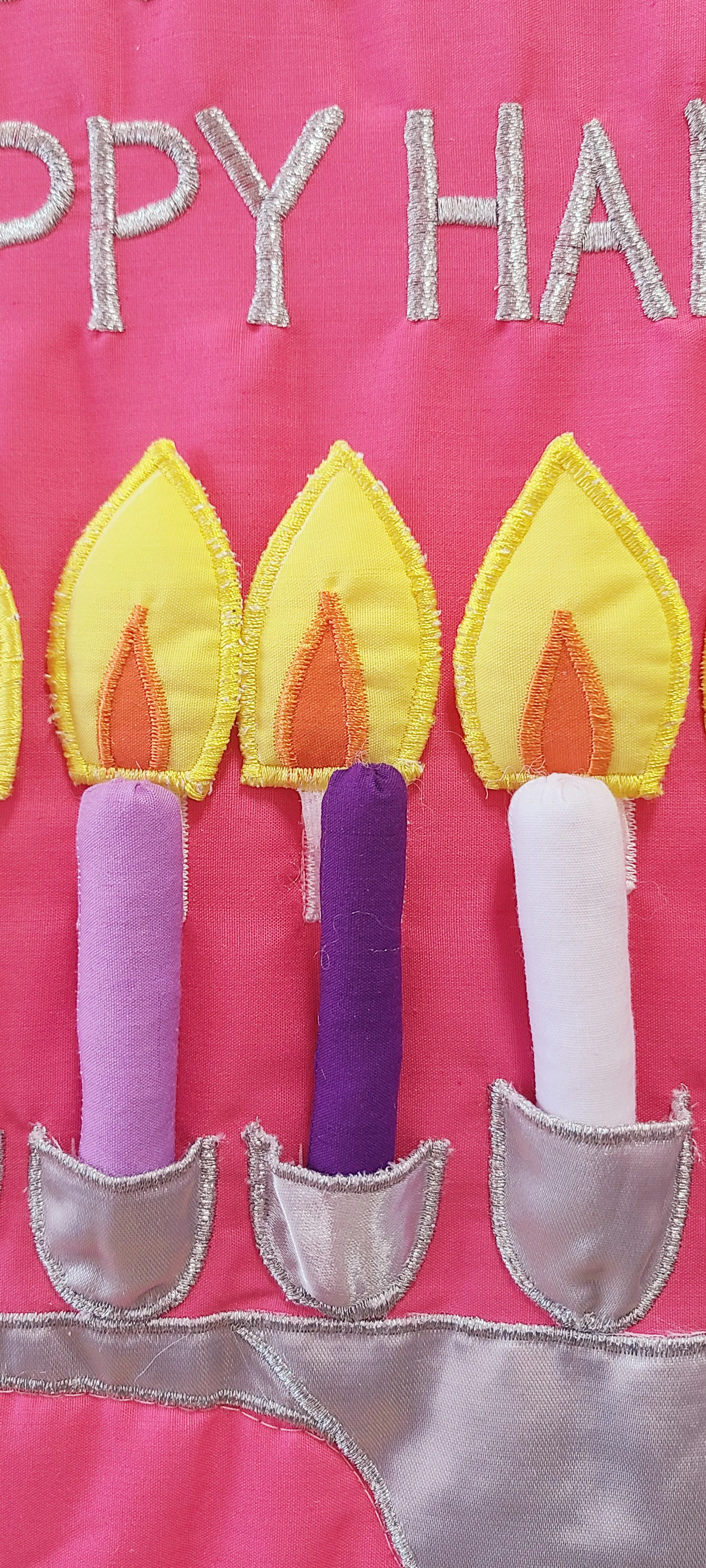 Pink Happy Hanukkah Menorah Jewish Wall Hanging