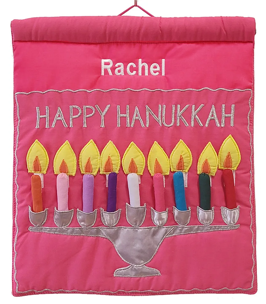 Pink Happy Hanukkah Menorah Jewish Wall Hanging