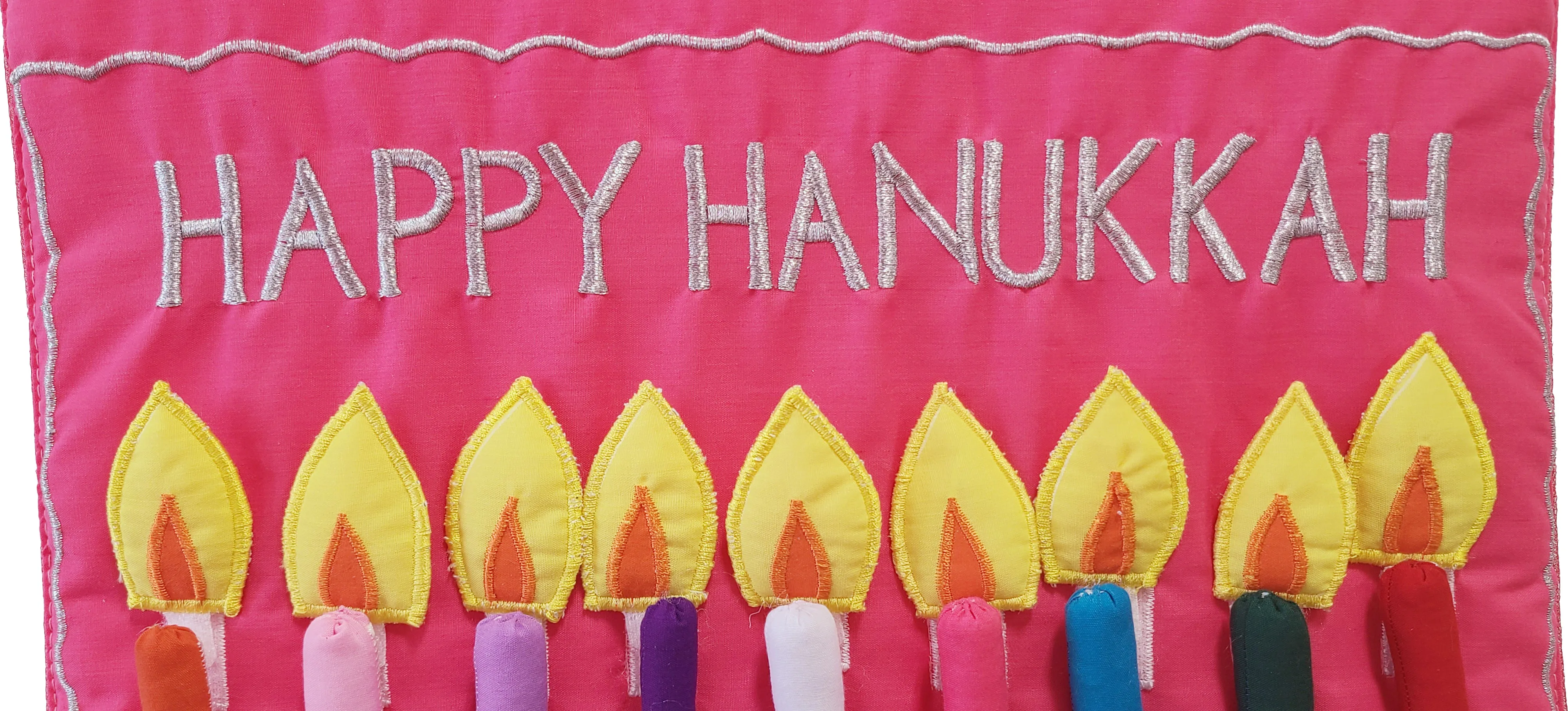 Pink Happy Hanukkah Menorah Jewish Wall Hanging