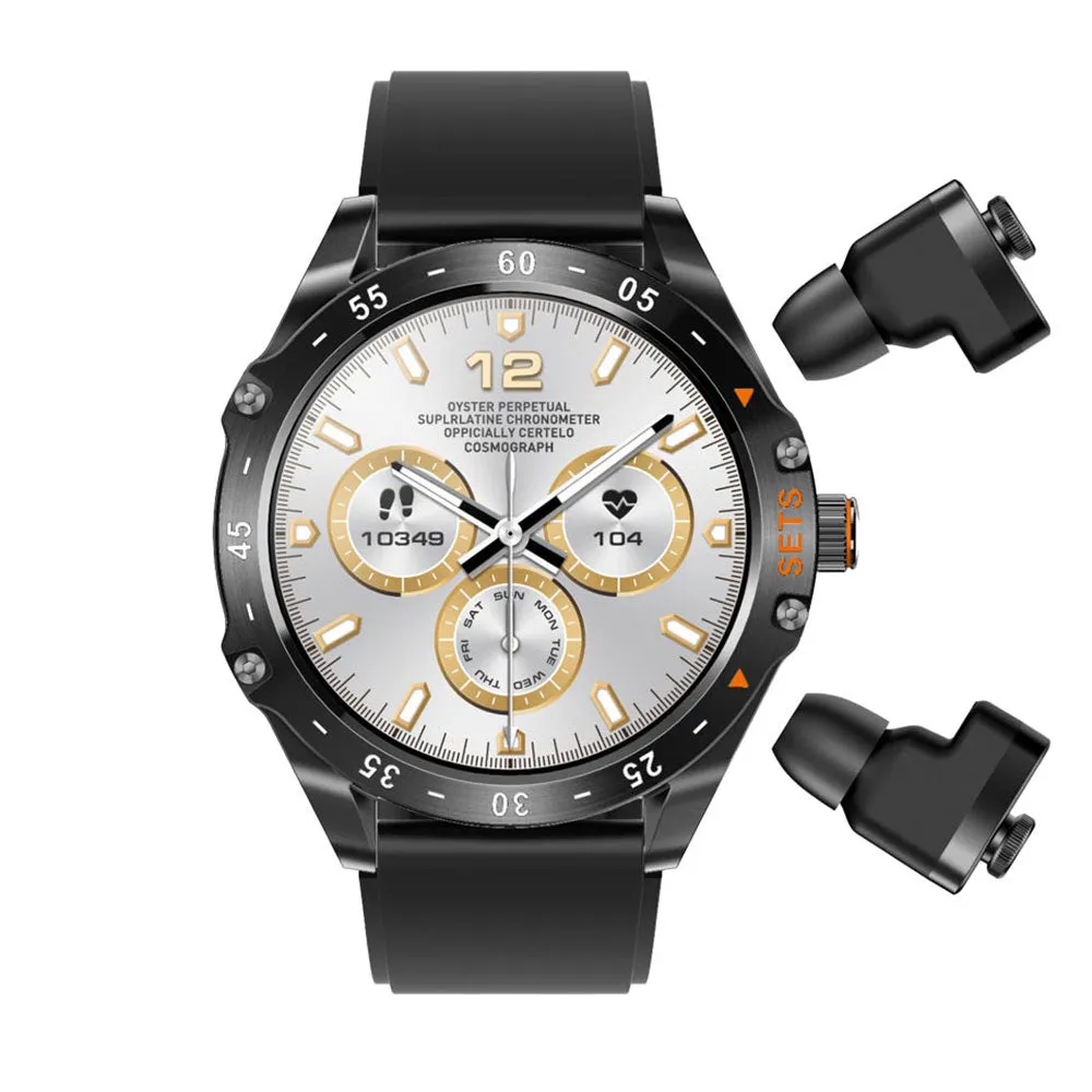 Porodo Smart Watch With Buds PD-HYPE-BK Black Case With Black Silicone Strap & Extra Black Leather Strap