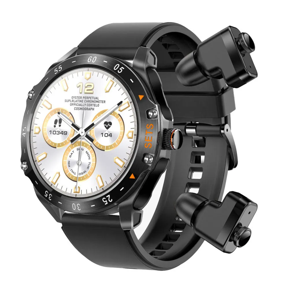 Porodo Smart Watch With Buds PD-HYPE-BK Black Case With Black Silicone Strap & Extra Black Leather Strap