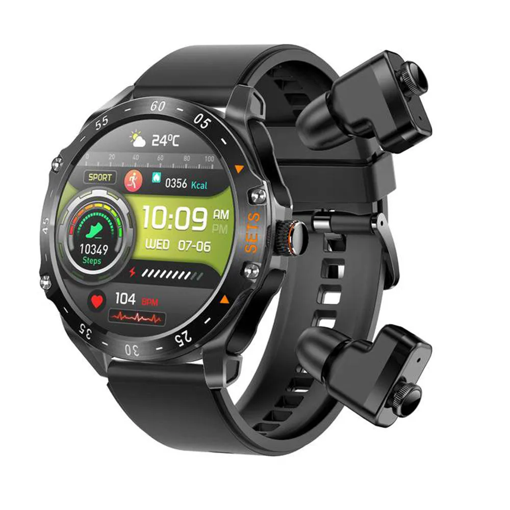 Porodo Smart Watch With Buds PD-HYPE-BK Black Case With Black Silicone Strap & Extra Black Leather Strap