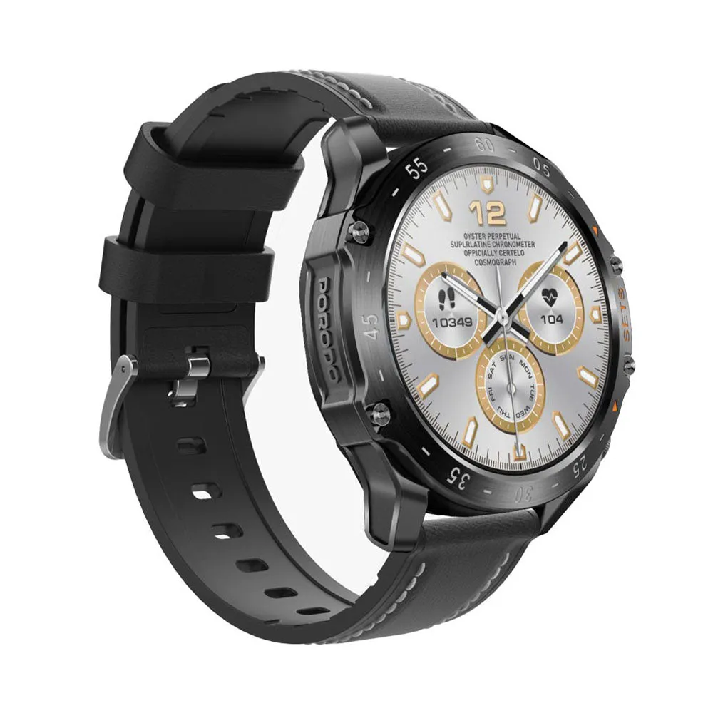 Porodo Smart Watch With Buds PD-HYPE-BK Black Case With Black Silicone Strap & Extra Black Leather Strap