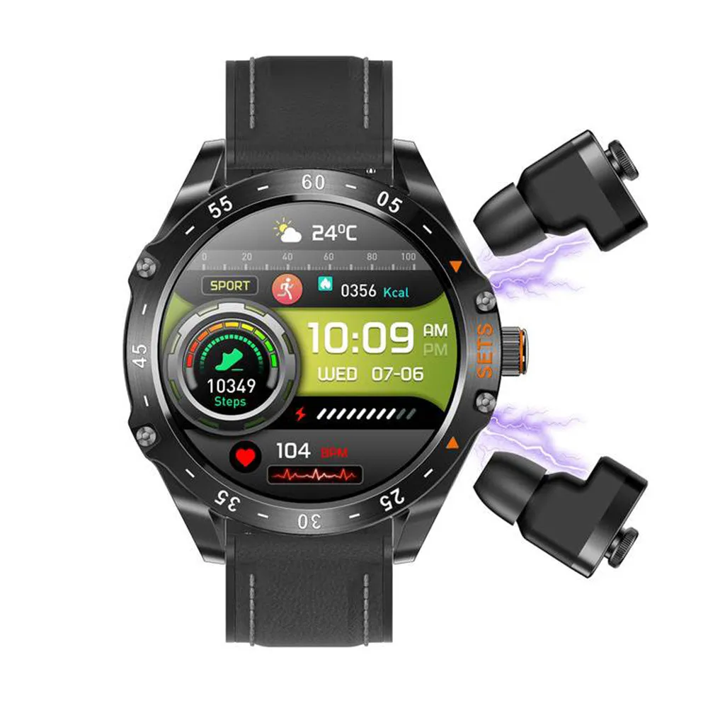 Porodo Smart Watch With Buds PD-HYPE-BK Black Case With Black Silicone Strap & Extra Black Leather Strap