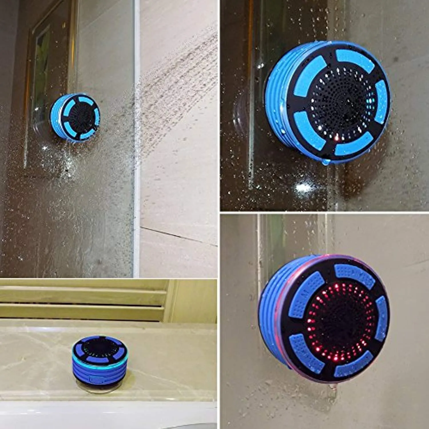 Portable Shower Radio, IP67 Waterproof Wireless Bluetooth Shower Speaker 4.0 for Pool with HD Sound & Bass, Built-in Mic, FM Radio and Colored LED Lights