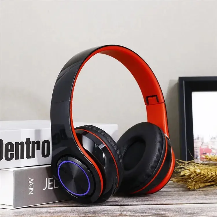 Portable Wireless Headphones - Bluetooth   MP3 Support, LED Lights