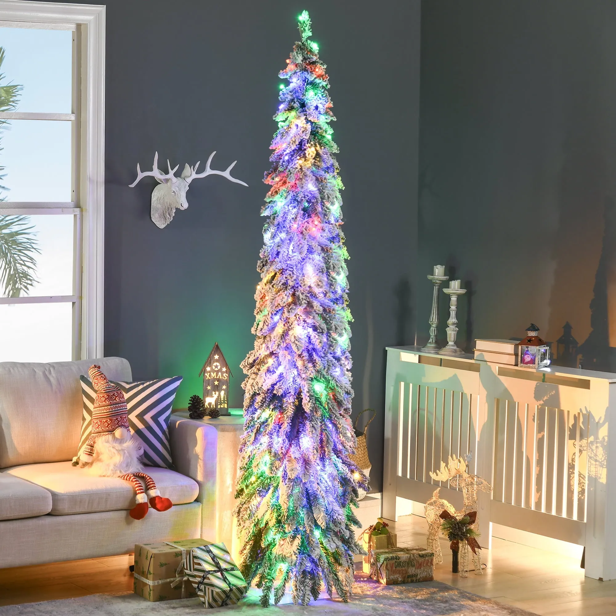 relaxed 4' Downswept Slim Snow Artificial Christmas Tree with LED Lights 30.25" x 30.25" x 82.75" 30.25" x 30.25" x 82.75"