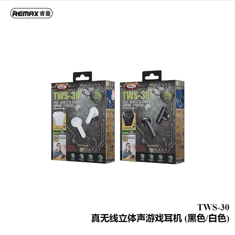 REMAX睿量 TWS-30 BT 5.0真无线立体声游戏耳机 黑色/白色 Stereo Gaming Earbuds