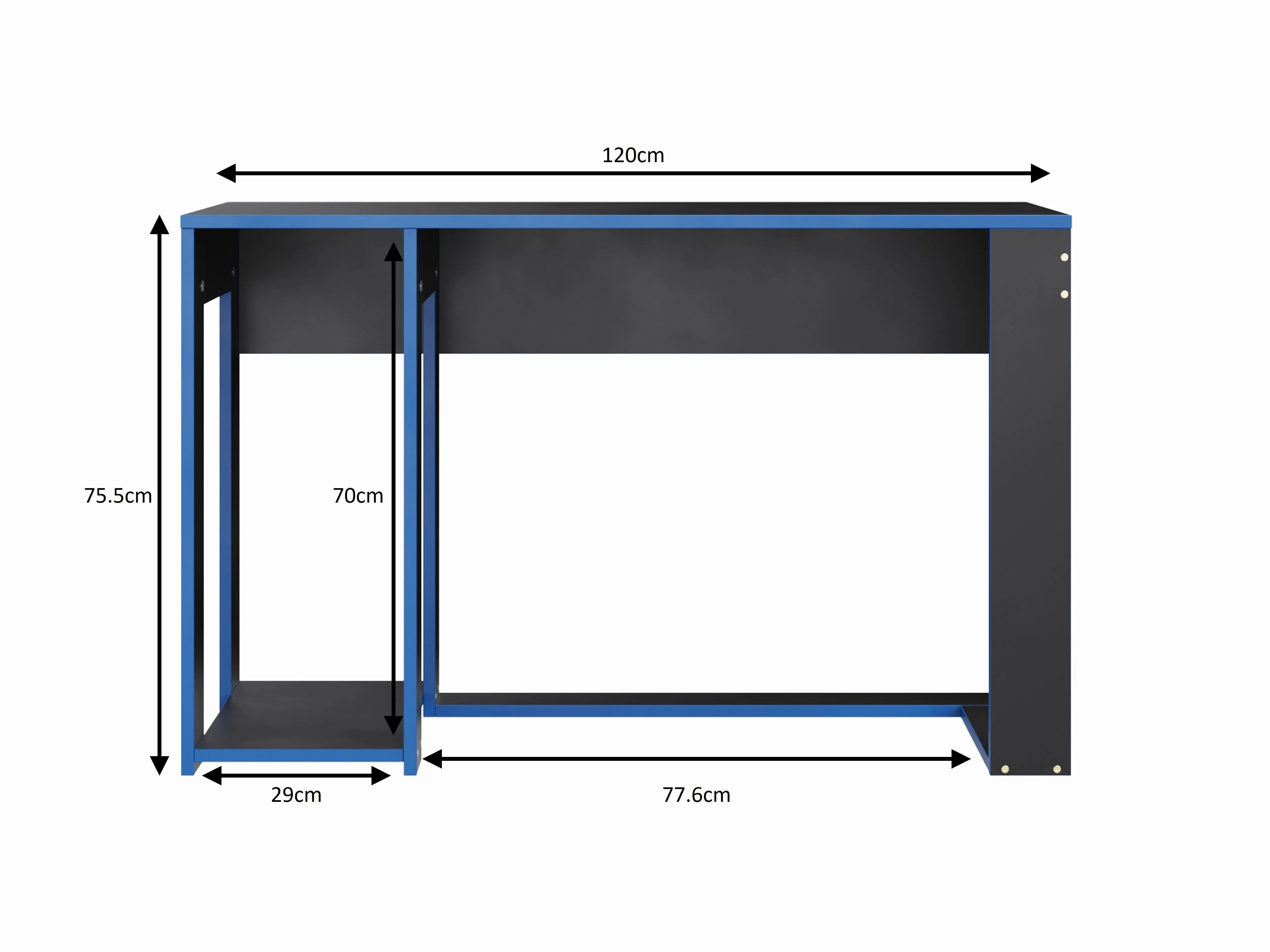 Ryker Gaming Desk Table, Black With Blue Trim