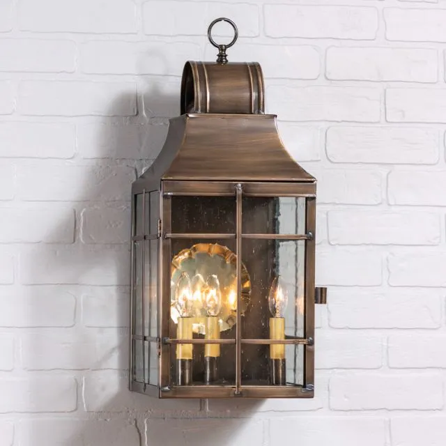 Stenton Outdoor Wall Light in Solid Weathered Brass - 3 Light
