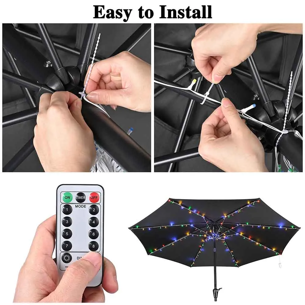 String Lights for Metal Patio Umbrella 9ft/10ft 8-Rib